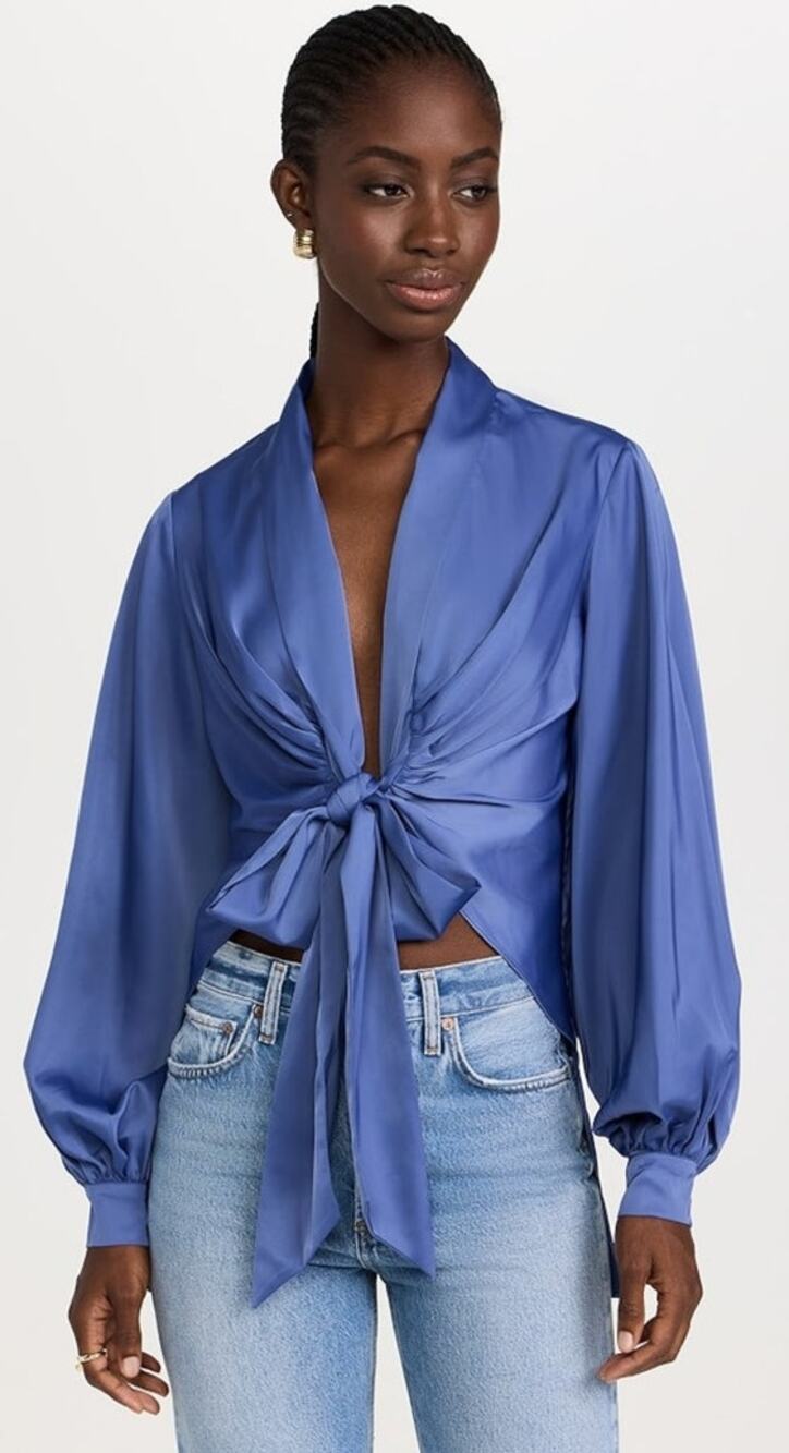 Susana Monaco Matte Satin Tie Blouse Size XL